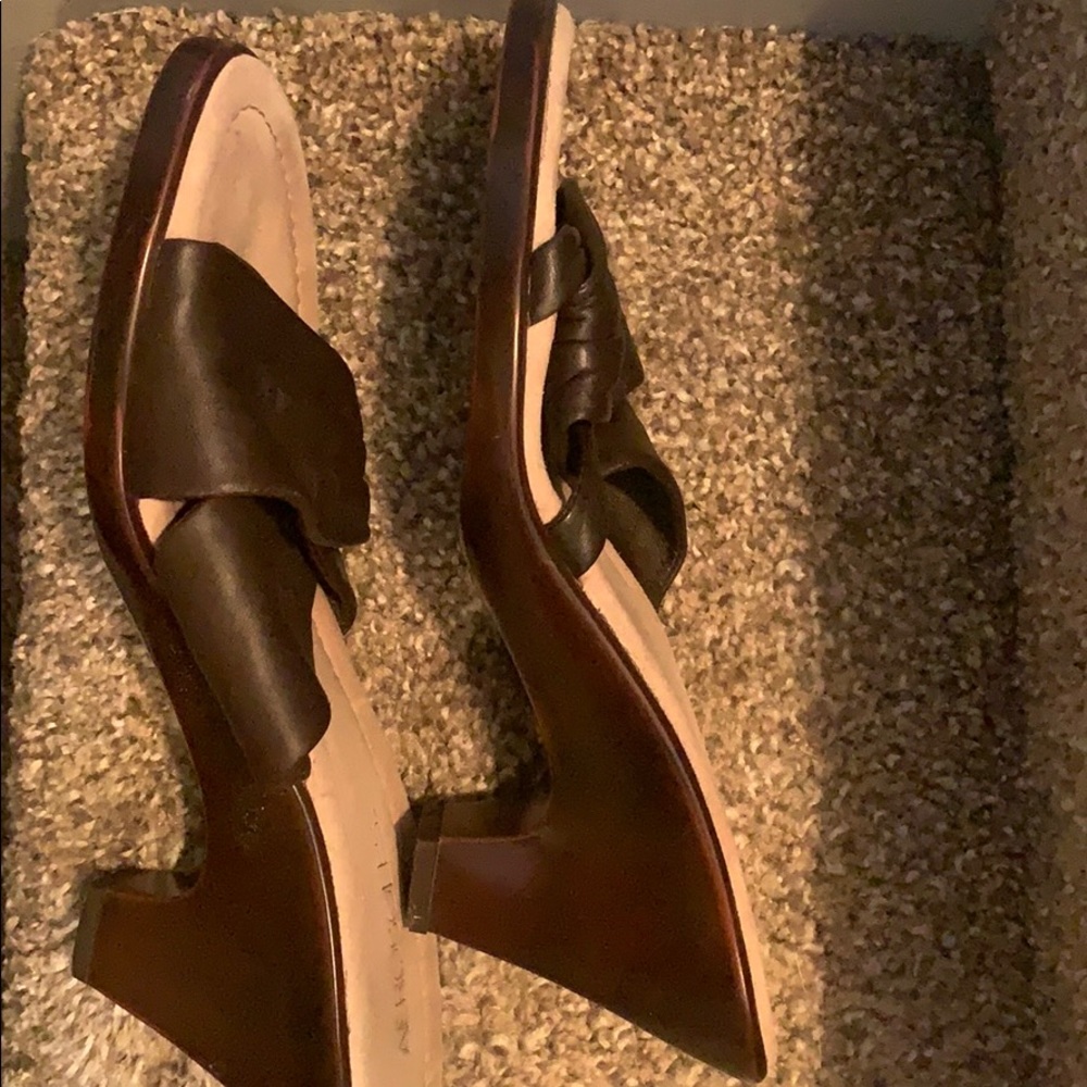 Brown Aerosole leather sandals with wooden heel - Picture 7 of 8